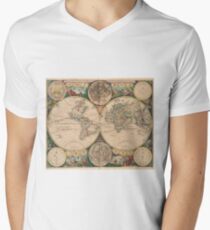 Vintage Map of The World (1672) 2 V-Neck T-Shirt