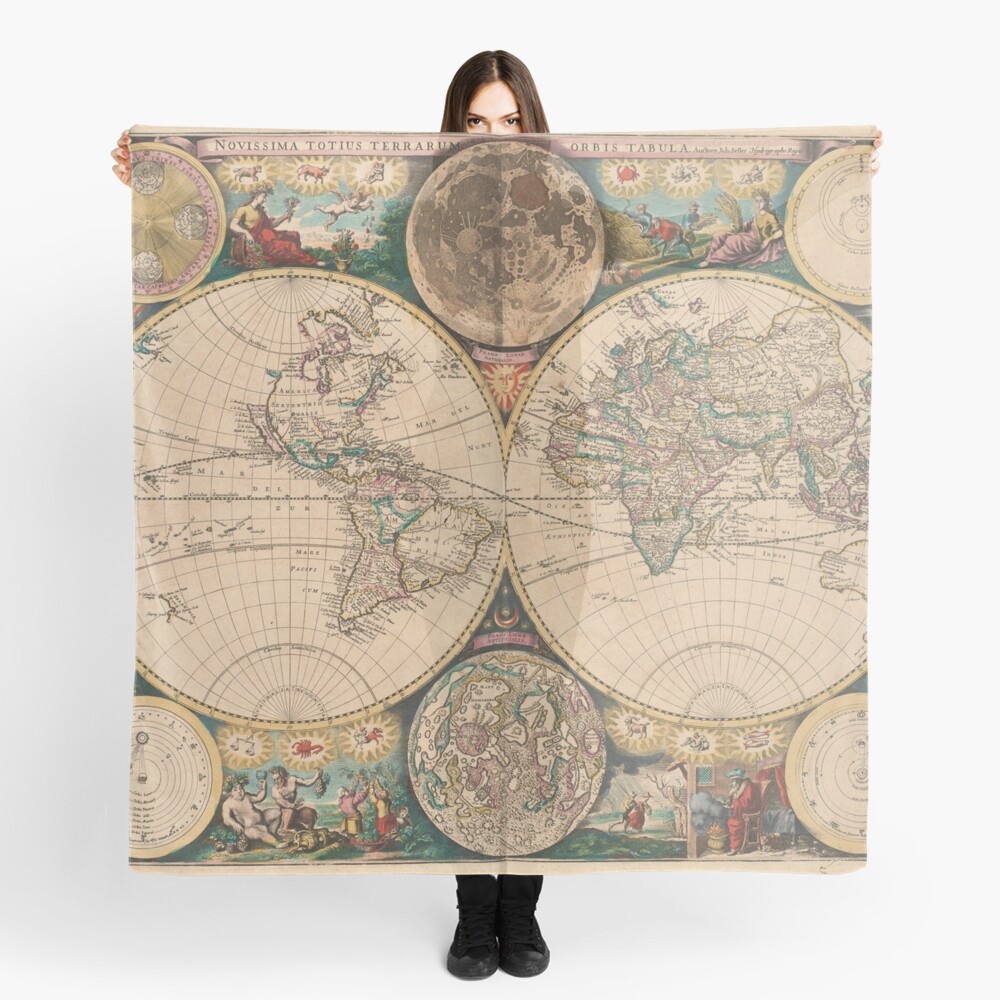Vintage Map of The World (1672) 2 Scarf