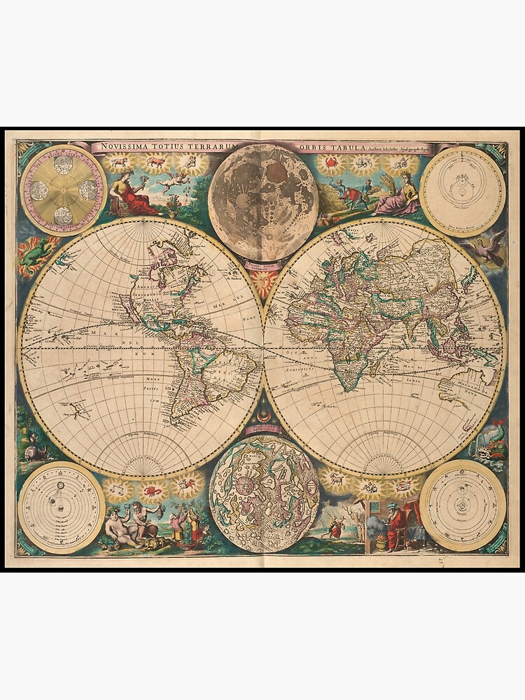 Thumbnail 3 of 3, Tapestry, Vintage Map of The World (1672) 2 designed and sold by BravuraMedia.