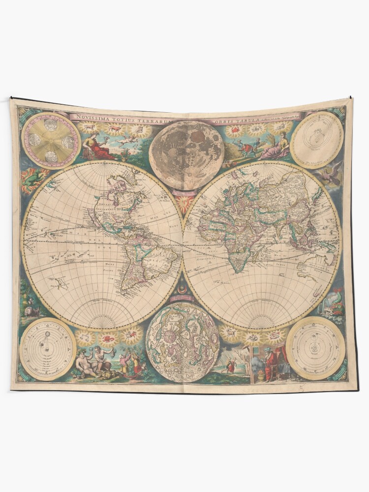 Alternate view of Vintage Map of The World (1672) 2 Tapestry