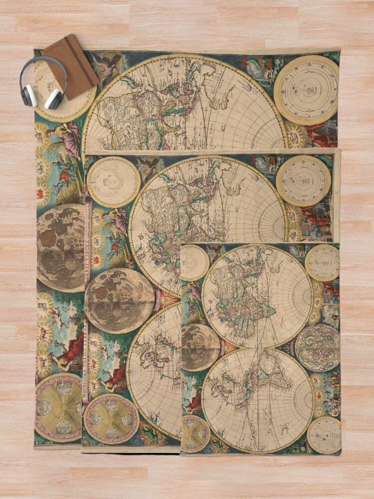 Alternate view of Vintage Map of The World (1672) 2 Throw Blanket