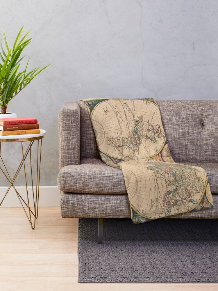 Alternate view of Vintage Map of The World (1672) 2 Throw Blanket