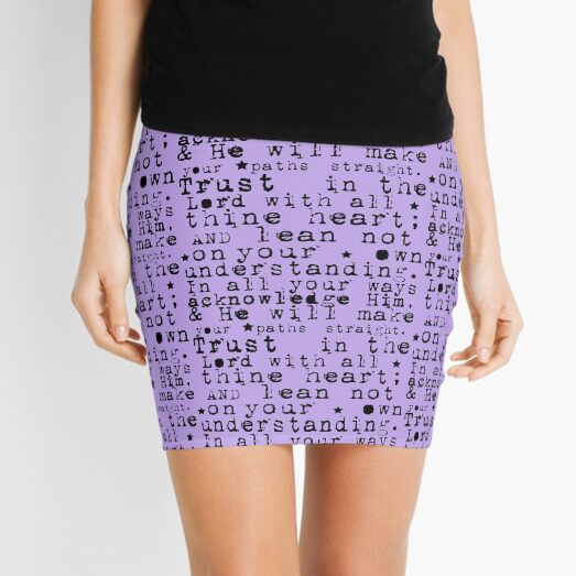 Trust in the Lord Scripture Typewriter Text Purple Mini Skirt
