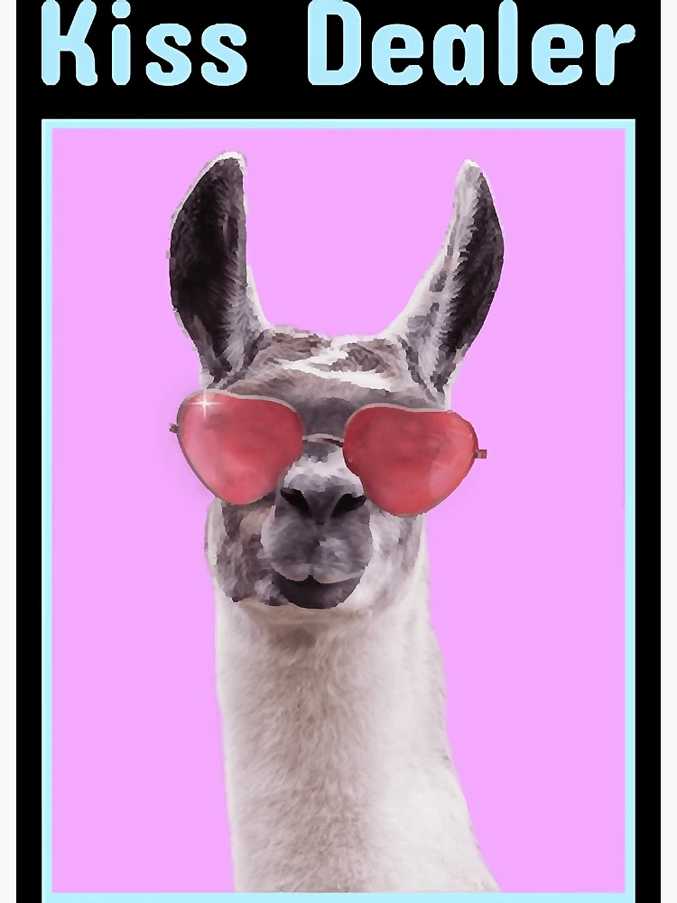 Kiss Dealer Llama with Heart Glasses  Poster for Sale by