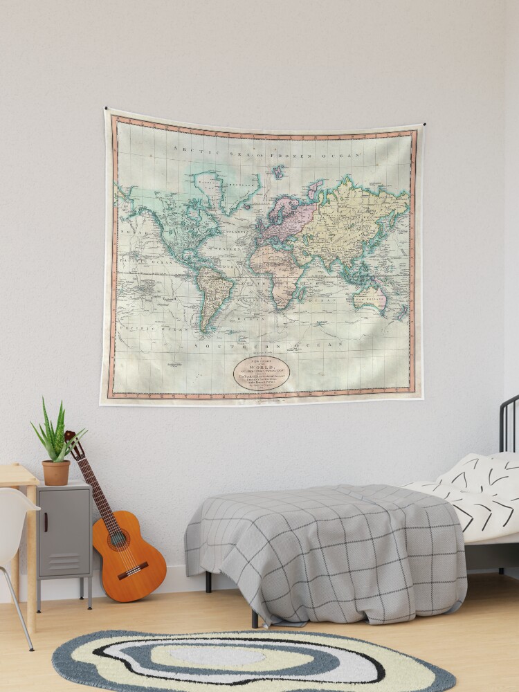 Thumbnail 1 of 3, Tapestry, Vintage Map of The World (1801) designed and sold by BravuraMedia.