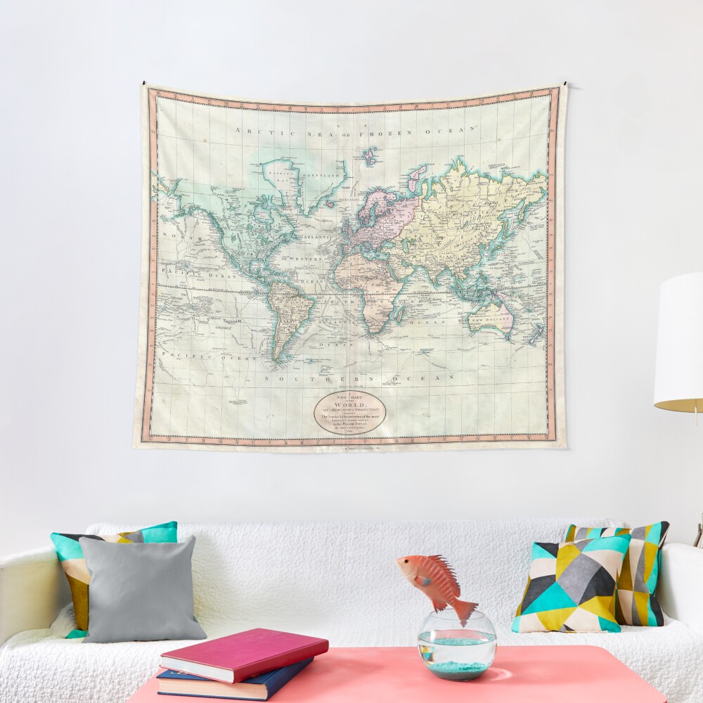 Vintage Map of The World (1801) Tapestry