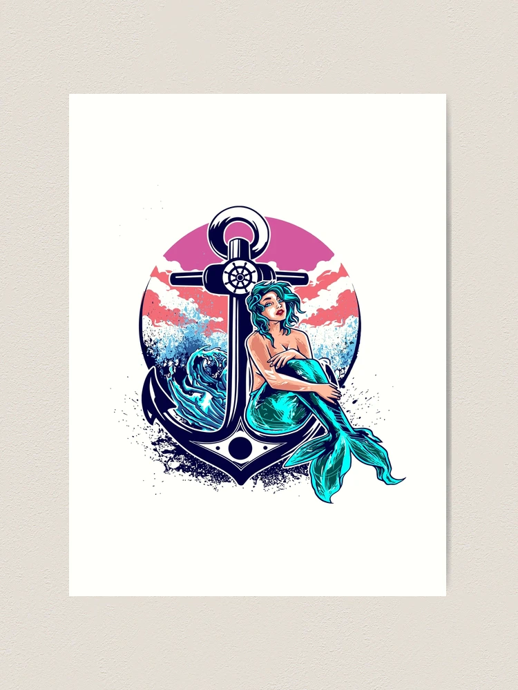 Mermaid With Anchor Tattoo Illustration Art Print for Sale by infleims