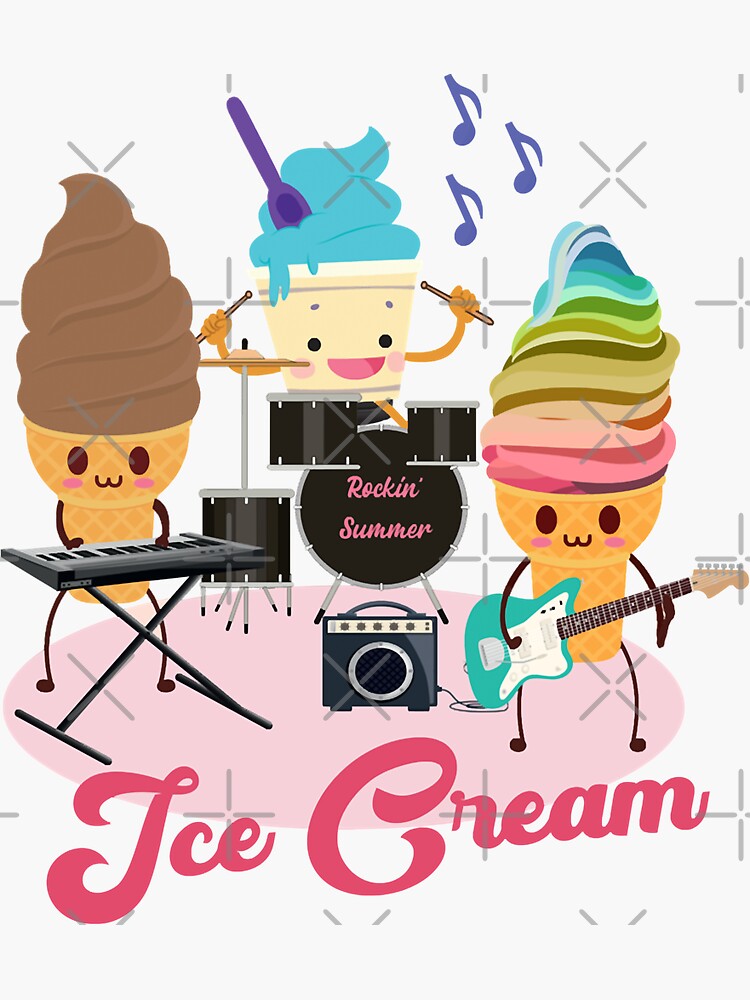 "Ice Cream Music Rock Band Rockin Summer" Sticker for Sale by SweetCreamBand Redbubble
