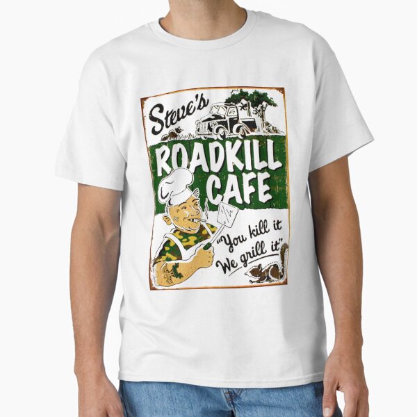 Vista previa del artículo con la obra «STEVES ROADKILL CAFE; Impresión de restaurante de publicidad vintage», diseñado y vendido por posterbobs.