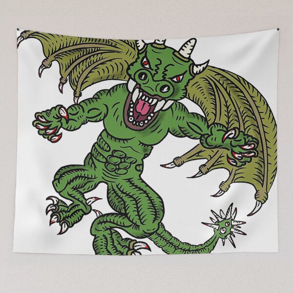 Item preview, Green Dragon cartoon, fire breathing dragon, claws, fangs, horns, flying dragon designed and sold by Nostrathomas66.