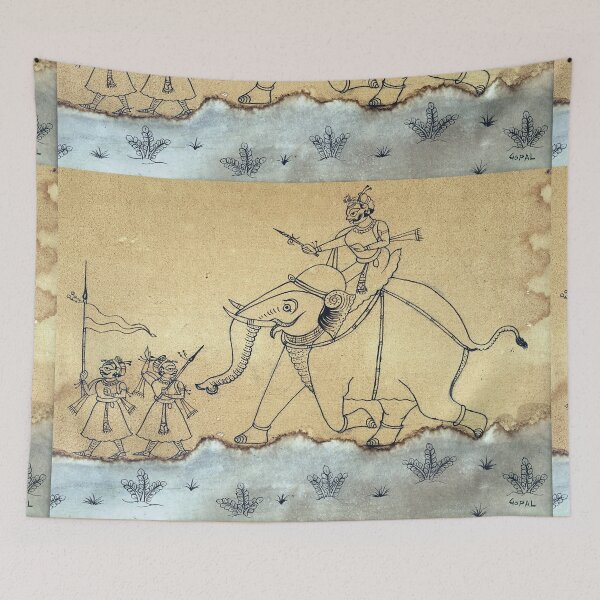 Item preview, "Hunting time with Elephant" old indian folk art scene | Phad painting designed and sold by gopalpjoshi.