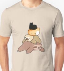 Sloth and Cat Pile Unisex T-Shirt