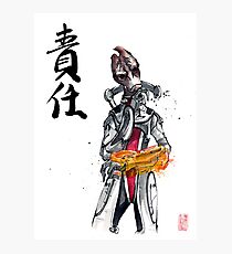 Mordin from Mass Effect Sumie Style with calligraphy Responsibility Photographic Print