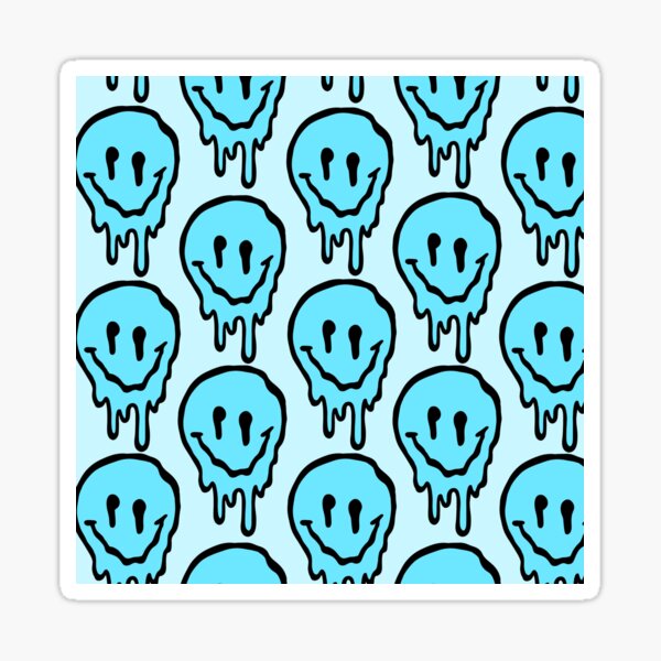 Blue Melting Drip Smiley Face Sticker By Mollsdesignss Redbubble