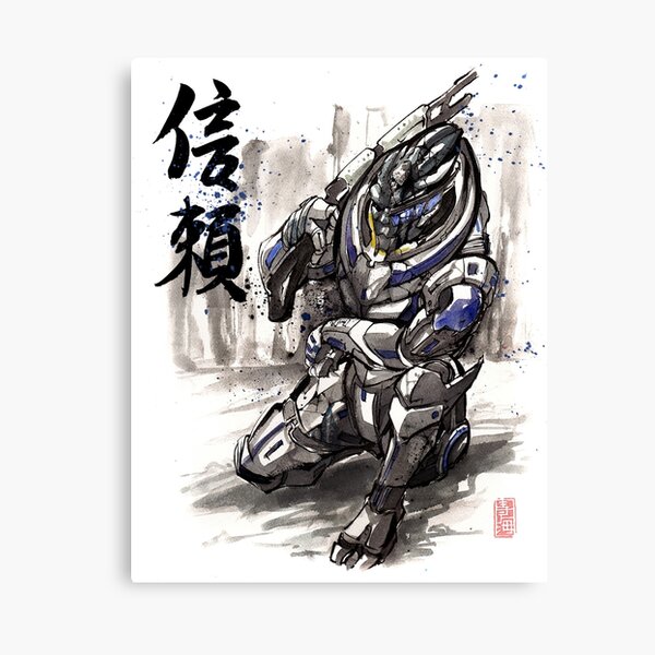 Disover Mass Effect Garrus Sumie style with Japanese Calligraphy | Canvas Print