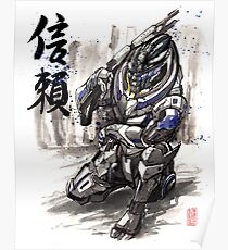 Mass Effect Garrus Sumie style with Japanese Calligraphy Poster