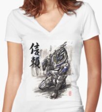 Mass Effect Garrus Sumie style with Japanese Calligraphy Women's Fitted V-Neck T-Shirt