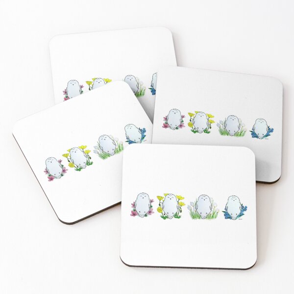 Item preview, Snowy Owls with Arctic Flowers - Cute Cartoon Owl Paintings - Ink and Watercolor designed and sold by linbirds.