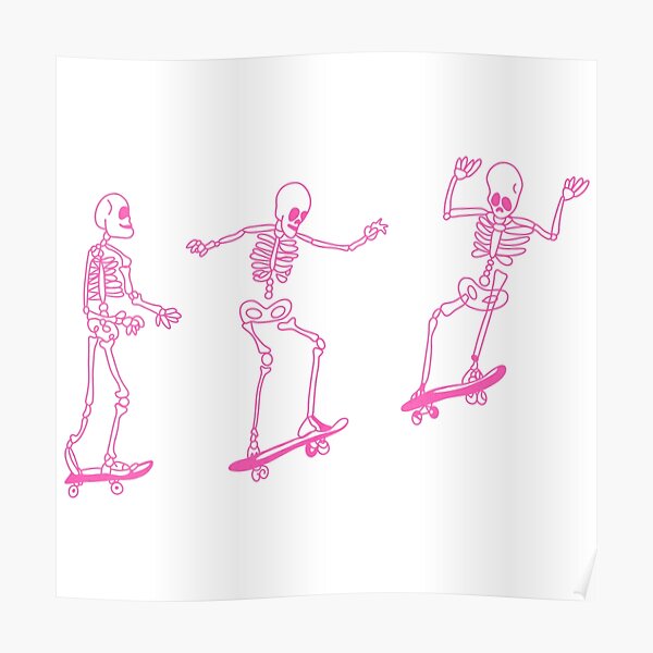pink skeletons on skateboards  Poster