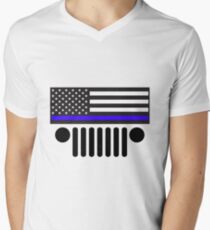 Jeep-Polizei-blaue Linie Flagge T-Shirt mit V-Ausschnitt