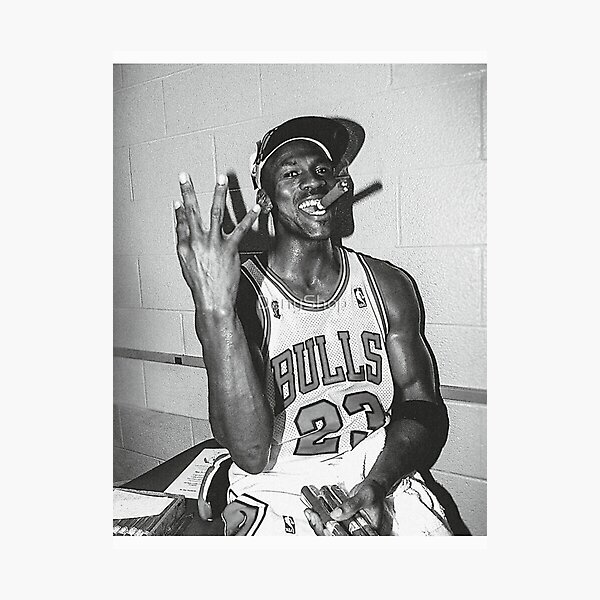 Tapisserie imprimée en métal noir et blanc à trois tourbes Michael Jordan vintage des années 90 Impression photo