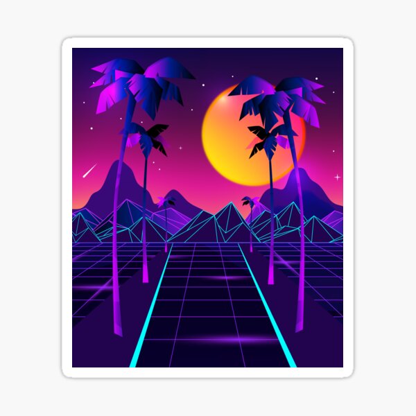 80s Inspired Synthwave Sunset Design - Synthwave Retrowave Dreamwave -  Sticker