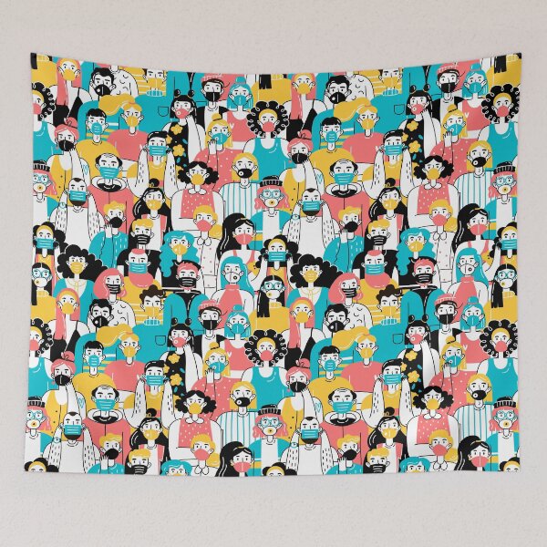 Item preview, Crowd People Wearing Medical Masks Protecting Themselves from Virus Seamless Pattern Coronavirus Concept designed and sold by Peekonet.