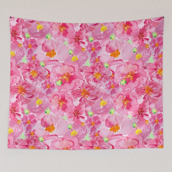 Item preview, Bright pink and green watercolor flower pattern designed and sold by Ilze Lucero.