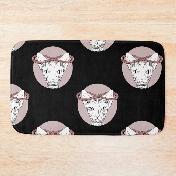 Item preview, angry sphinx cat with infinity red snake halo one colour illustration black and pink designed and sold by Laura Ioana V.