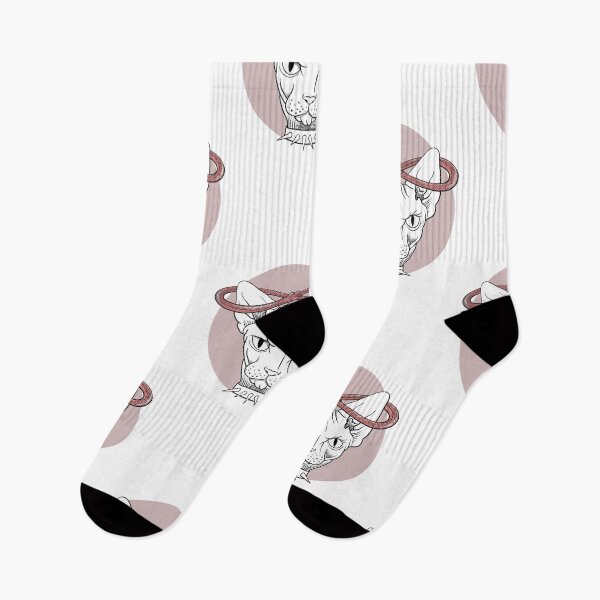 Item preview, angry sphinx cat with infinity red snake halo one colour illustration black and pink designed and sold by Laura Ioana V.
