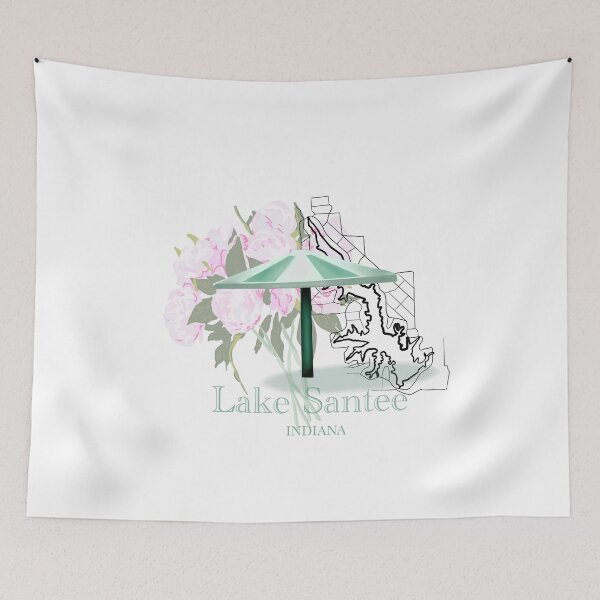 Item preview, Lake Santee Indiana Map with Peony Flowers designed and sold by girljohnny.