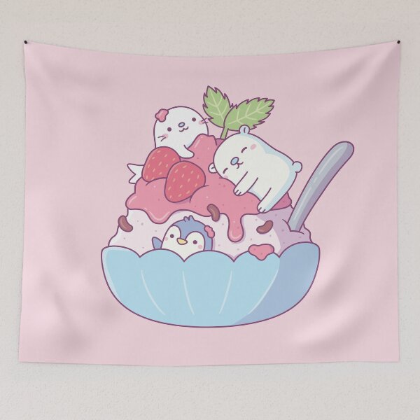Item preview, Strawberry Shaved Ice Dessert with Cute Seal, Polar Bear and Penguin designed and sold by rustydoodle.