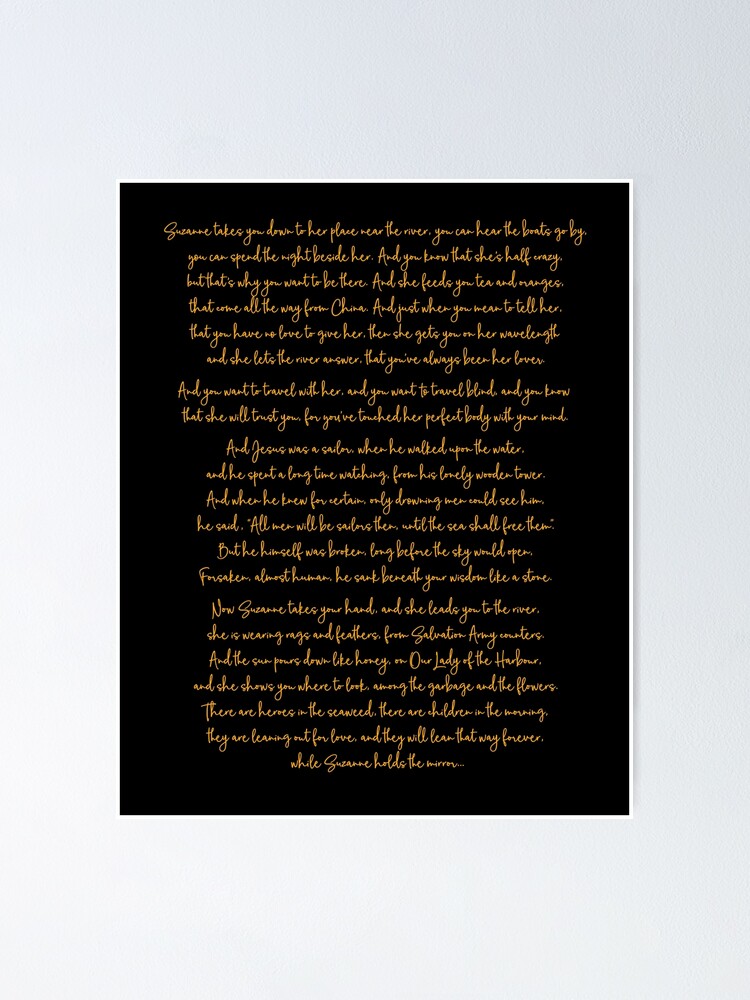 "Suzanne Leonard Cohen (lyrics) v.2" Poster for Sale by x1brett Redbubble