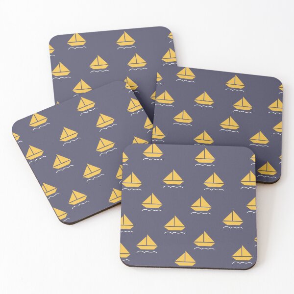 Item preview, navy blue and yellow boat pattern  designed and sold by Northendesigns.