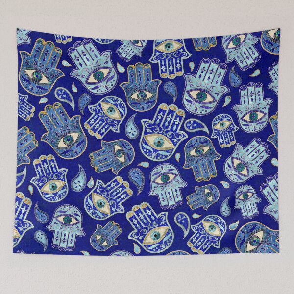Item preview, Hamsa Hand - Hand of Fatima pattern Blue Minerals designed and sold by k9printart.