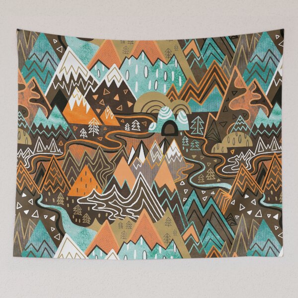 Item preview, Maximalist Mountain Maze - Chocolate Brown, Mint & Orange designed and sold by TigaTiga.