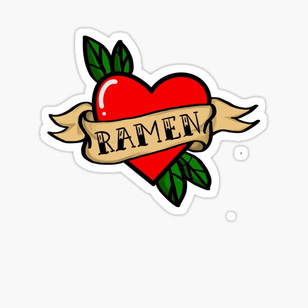 Vista previa del artículo con la obra «Me encanta el ramen tradicional tatuaje de corazón retro», diseñado y vendido por BoardRoomDisco.
