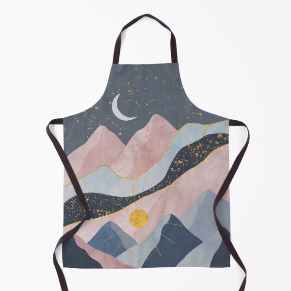 Item preview, Silhouettes of mountains with sun, moon and stars. Abstraction of textured plaster with gold elements. designed and sold by darkmoonlight-.