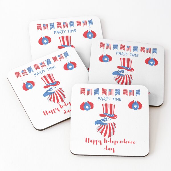 Item preview, bald eagle with hat having party on independence day designed and sold by AKMarkethub.