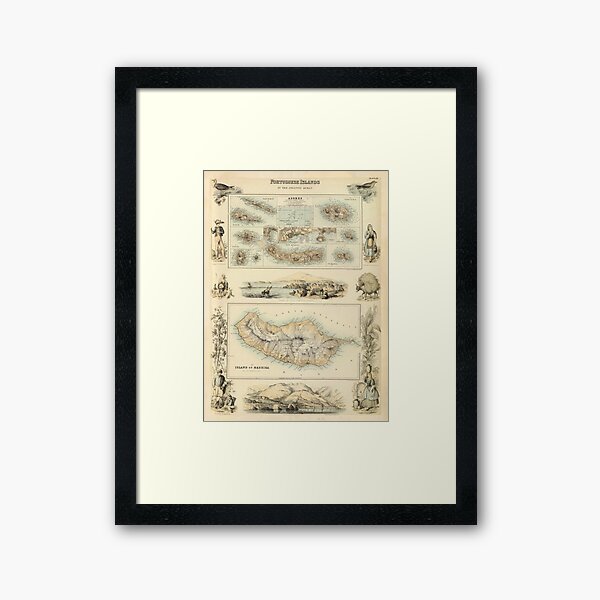 Old Azores Islands Map (1872) Vintage Portuguese Isles Atlas Framed Art Print