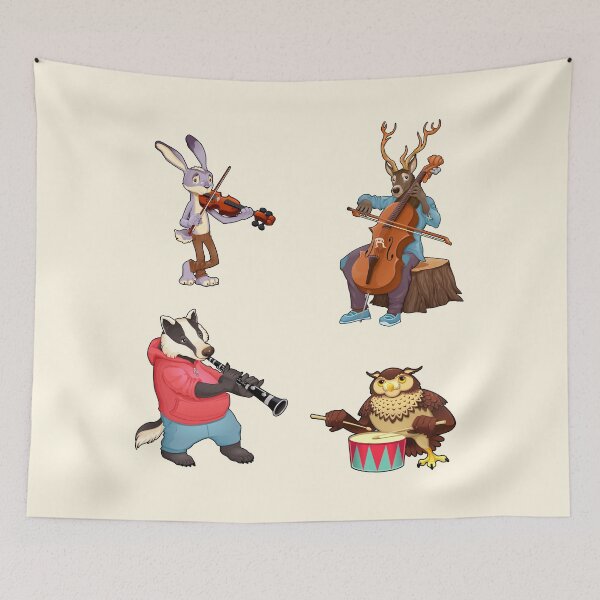 Item preview, Stickers Pack Animal Playing Music Rabbit Deer Violin Cello Owl Drum Flute Badger designed and sold by KLINESTORE.
