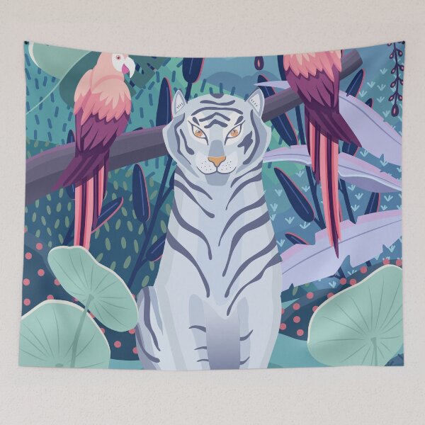 Item preview, Blue Tiger and Parrots in a Jungle designed and sold by BlueLela.