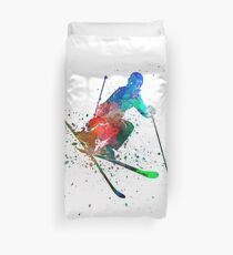 woman skier freestyler jumping Duvet Cover