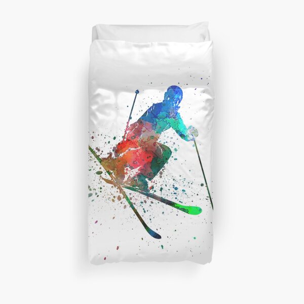 woman skier freestyler jumping Duvet Cover