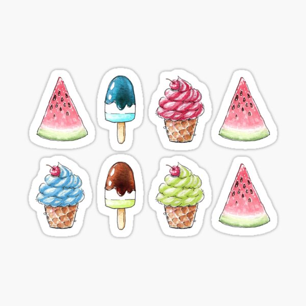 Sweet Aquarell Sticker Melone und Eis Sticker