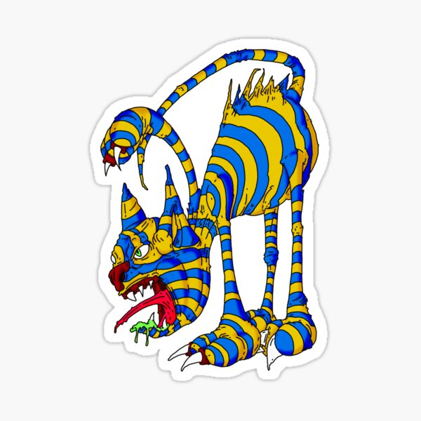 Angry blue and yellow striped swiping cat Sticker
