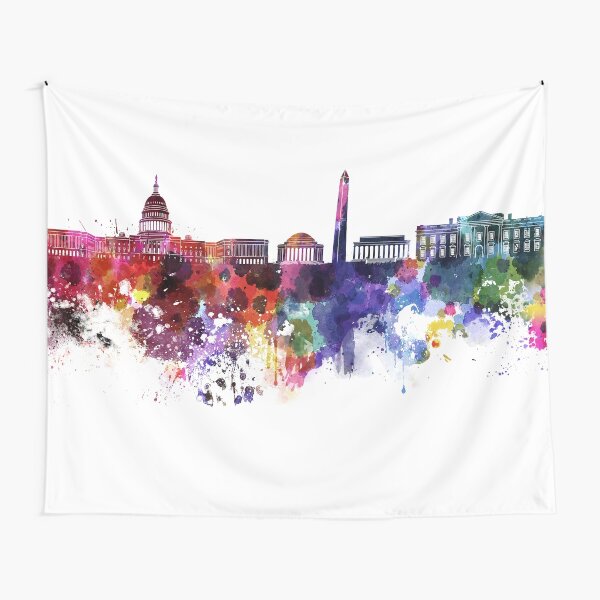Washington DC skyline in watercolor on white background Tapestry