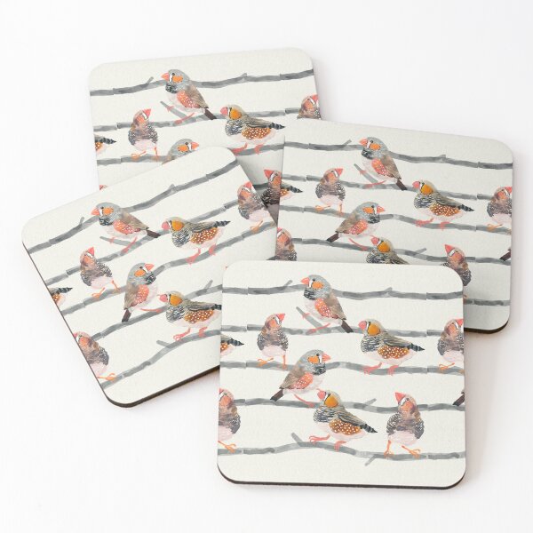 Item preview, Zebra Finch flock watercolor designed and sold by orangerinka.