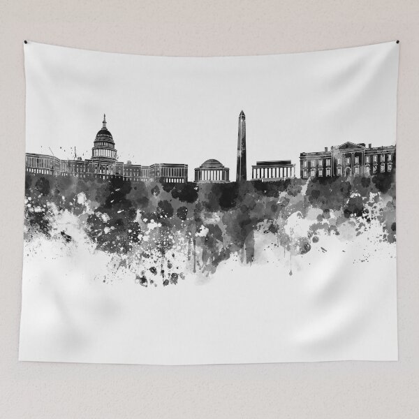 Item preview, Washington DC skyline in black watercolor on white background  designed and sold by paulrommer.