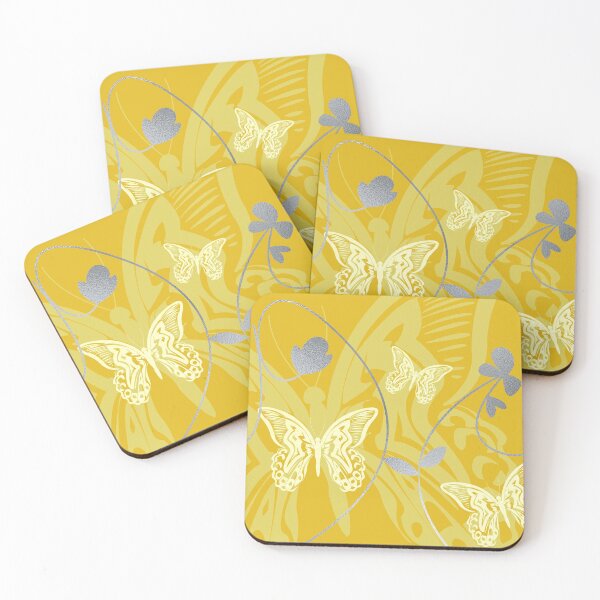Item preview, Beautiful intricate butterfly pattern for lovers of butterflies. Mustard mellow lemon yellow and silver gray -Caroline Laursen original designed and sold by Caroline Laursen.